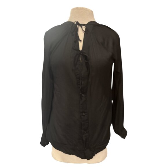 Minimalist Chic Mélissa Nepton Black Tie-Front Button Blouse Women’s P/S - Picture 2 of 9